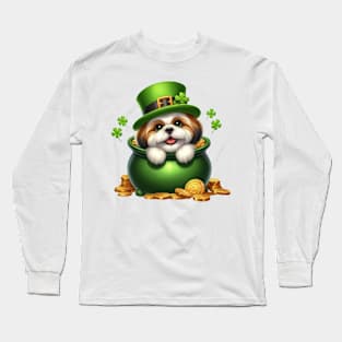 St Patricks Day Shih Tzu Dog Long Sleeve T-Shirt